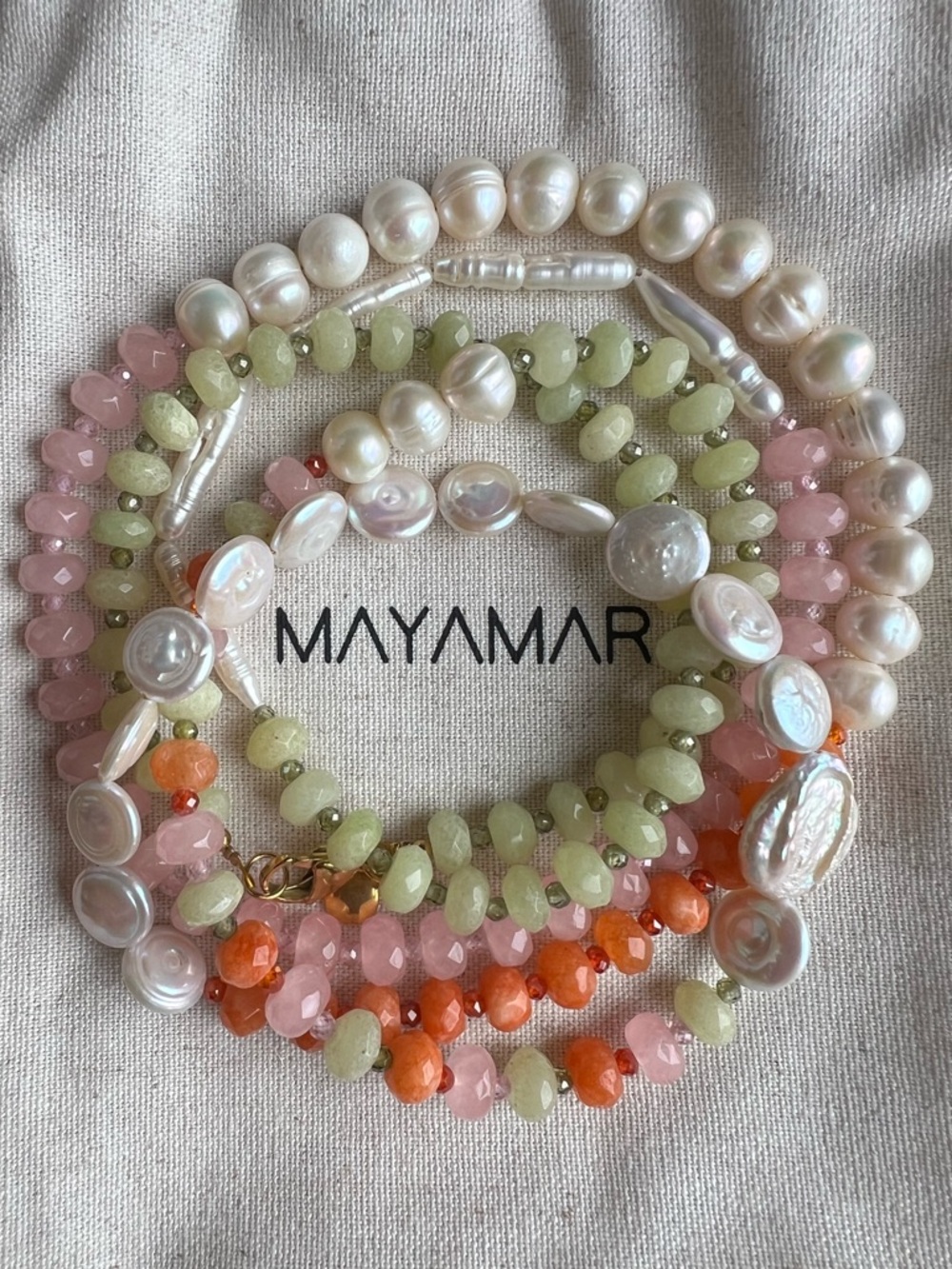 Freshwater Pearl & Multi Strand Bead Necklace in Pink, Orange, Cream NWOT